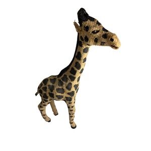 Vintage Burlap Giraffe Figure Mid Century Safari Decor Hand Painted 17"